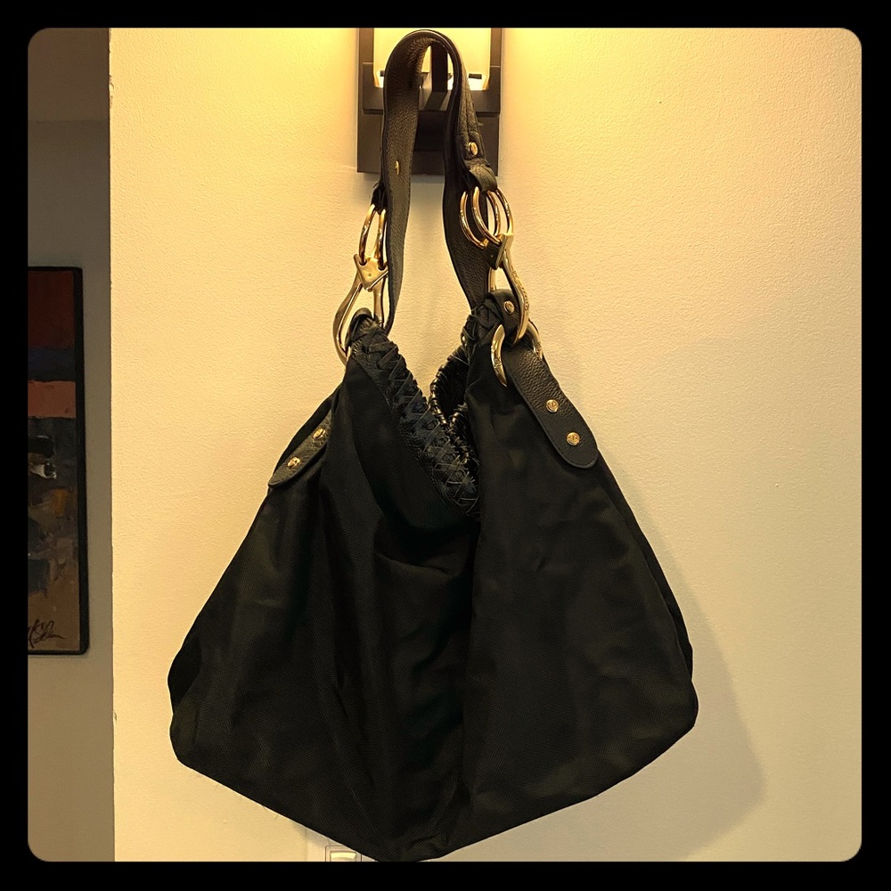 JPK Paris 75 Large Black Nylon Hobo Gold Hardware